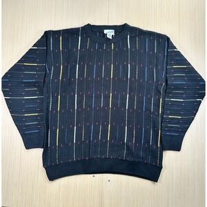 Irvine Park Sweater Mens Large Dark Navy Acrylic Striped Ribbed Cuffs Streetwear